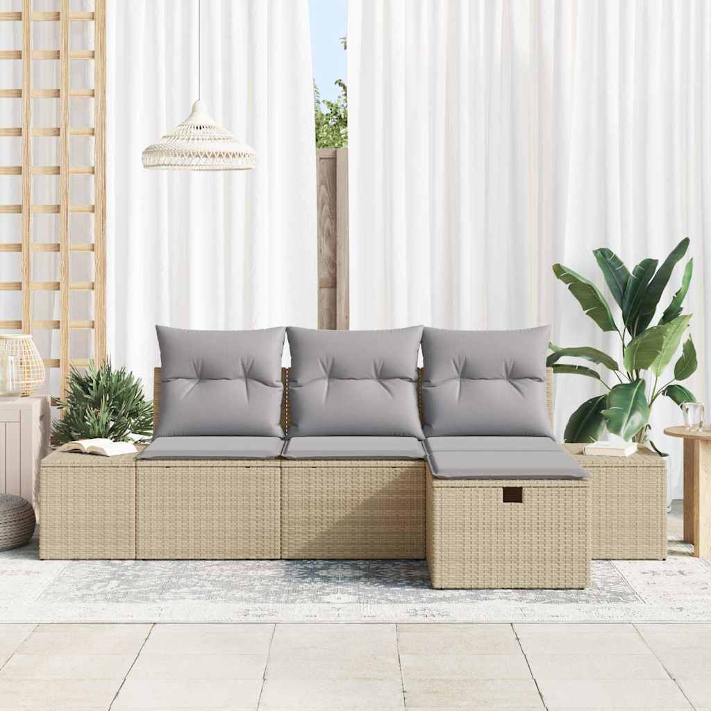 Sofa Set mit Kissen 4 pcs Poly-Rattan