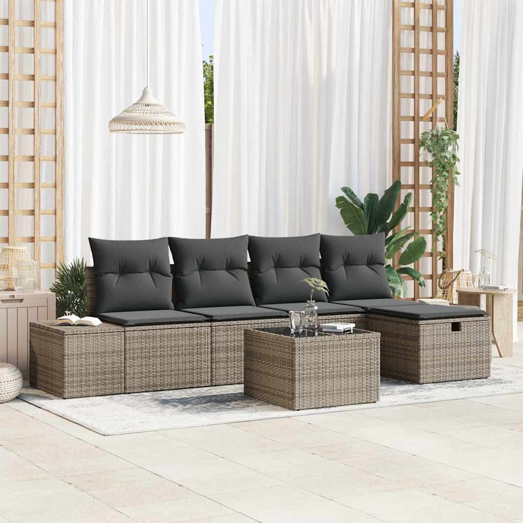 Sofa Set mit Kissen 5 pcs Poly-Rattan
