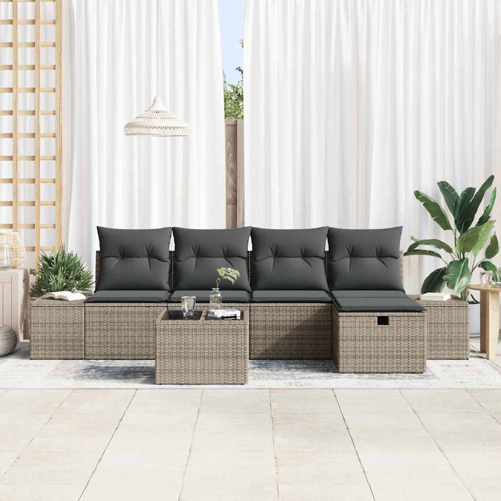 Sofa Set mit Kissen 5 pcs Poly-Rattan