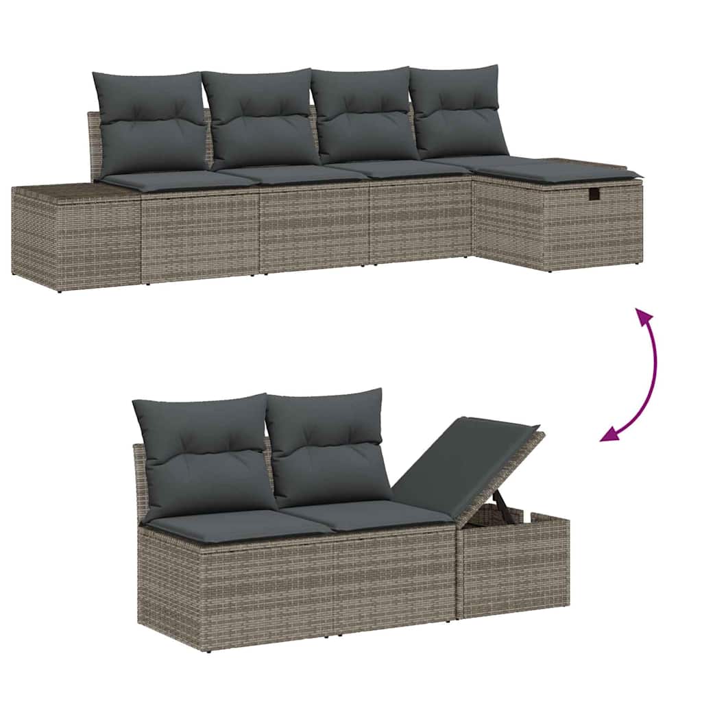 Sofa Set mit Kissen 5 pcs Poly-Rattan