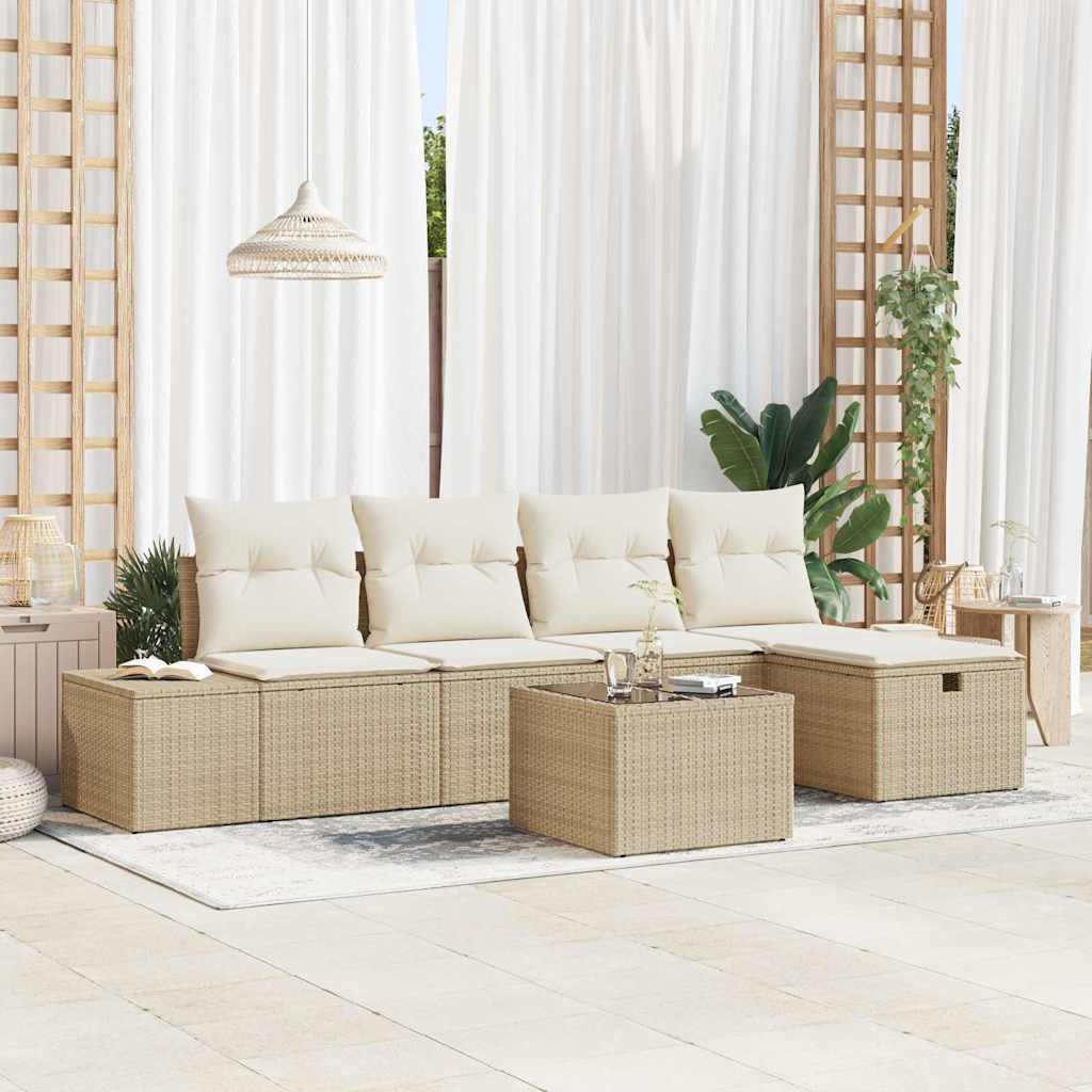 Sofa Set mit Kissen 6 pcs Poly-Rattan