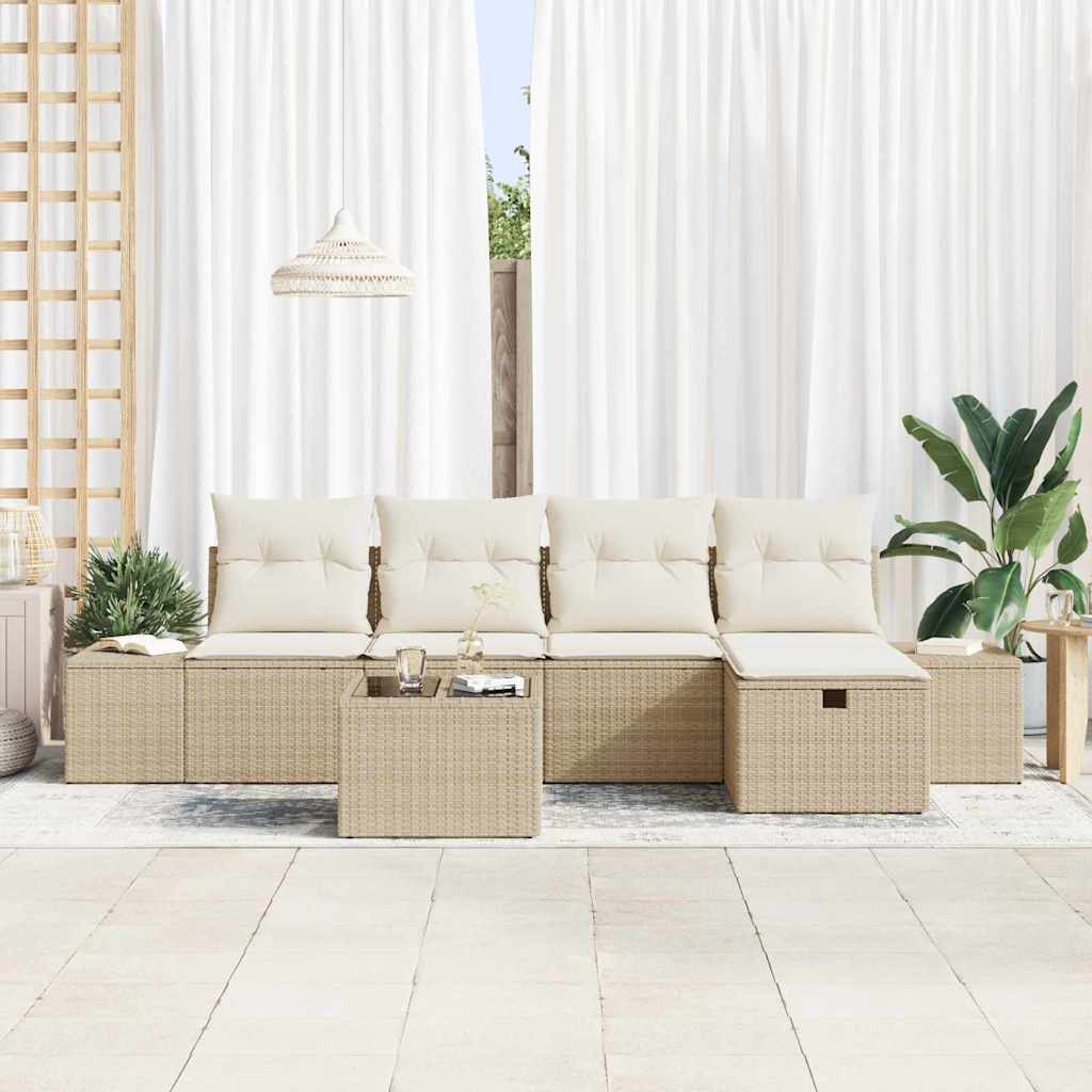 Sofa Set mit Kissen 6 pcs Poly-Rattan
