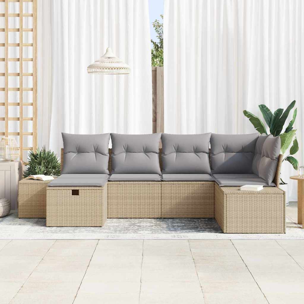 Sofa Set mit Kissen 6 pcs Poly-Rattan