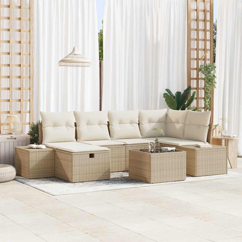 Sofa Set mit Kissen 7 pcs Poly-Rattan