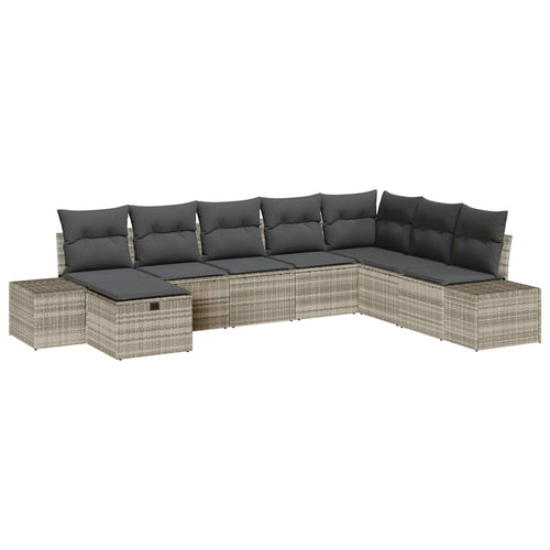 Garten-Sofa-Set mit Kissen 8 pcs Hellgrau Poly Rattan