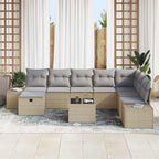 Garten-Sofa-Set mit Kissen 9 pcs Beige Poly Rattan