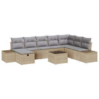 Garten-Sofa-Set mit Kissen 9 pcs Beige Poly Rattan