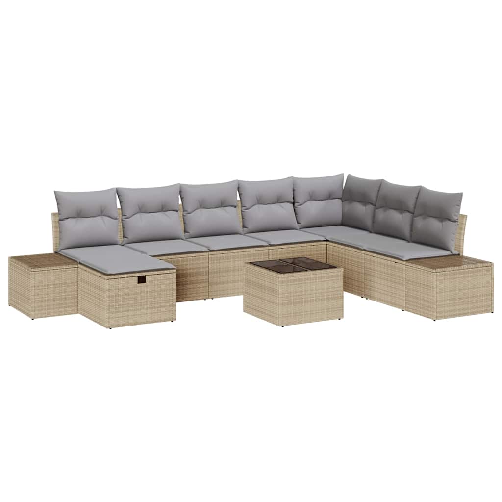 Garten-Sofa-Set mit Kissen 9 pcs Beige Poly Rattan