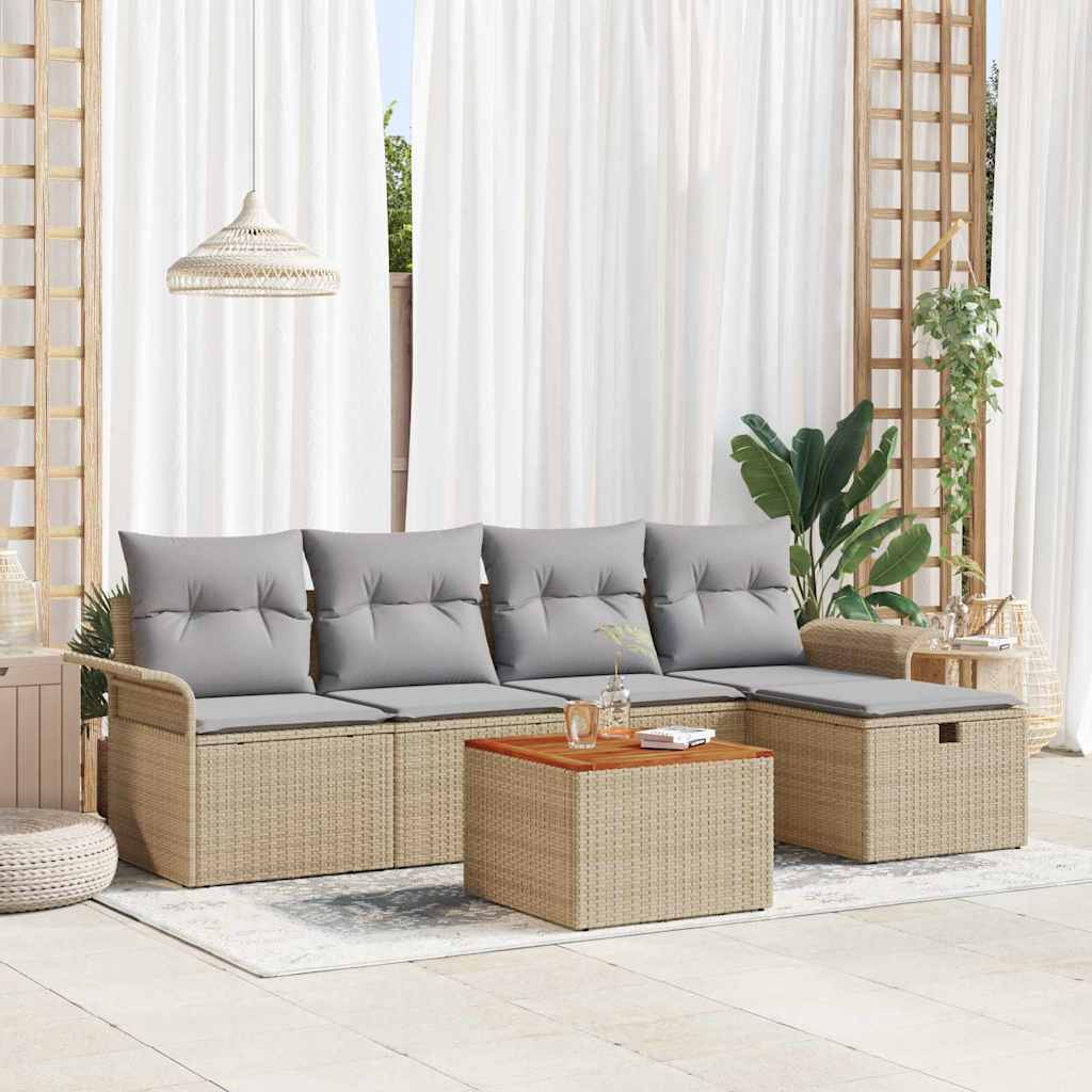 Gartensofa-set mit Kissen mit Speicher 6 pcs Beige Poly Rattan