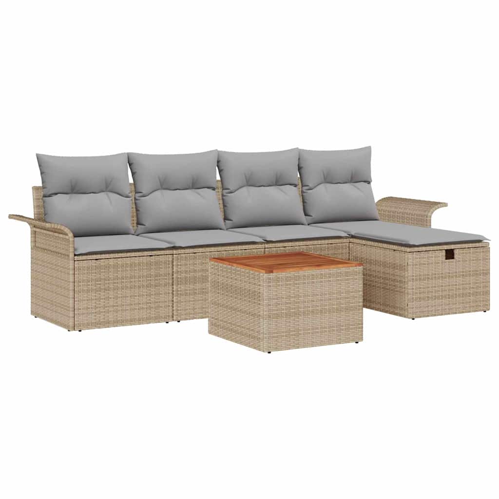 Gartensofa-set mit Kissen mit Speicher 6 pcs Beige Poly Rattan