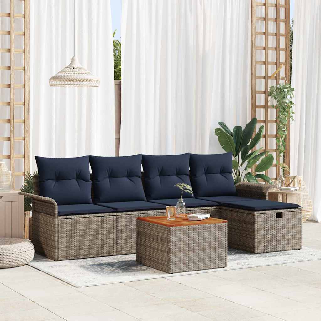 Gartensofa-set mit Kissen mit Speicher 6 pcs Grau Poly Rattan