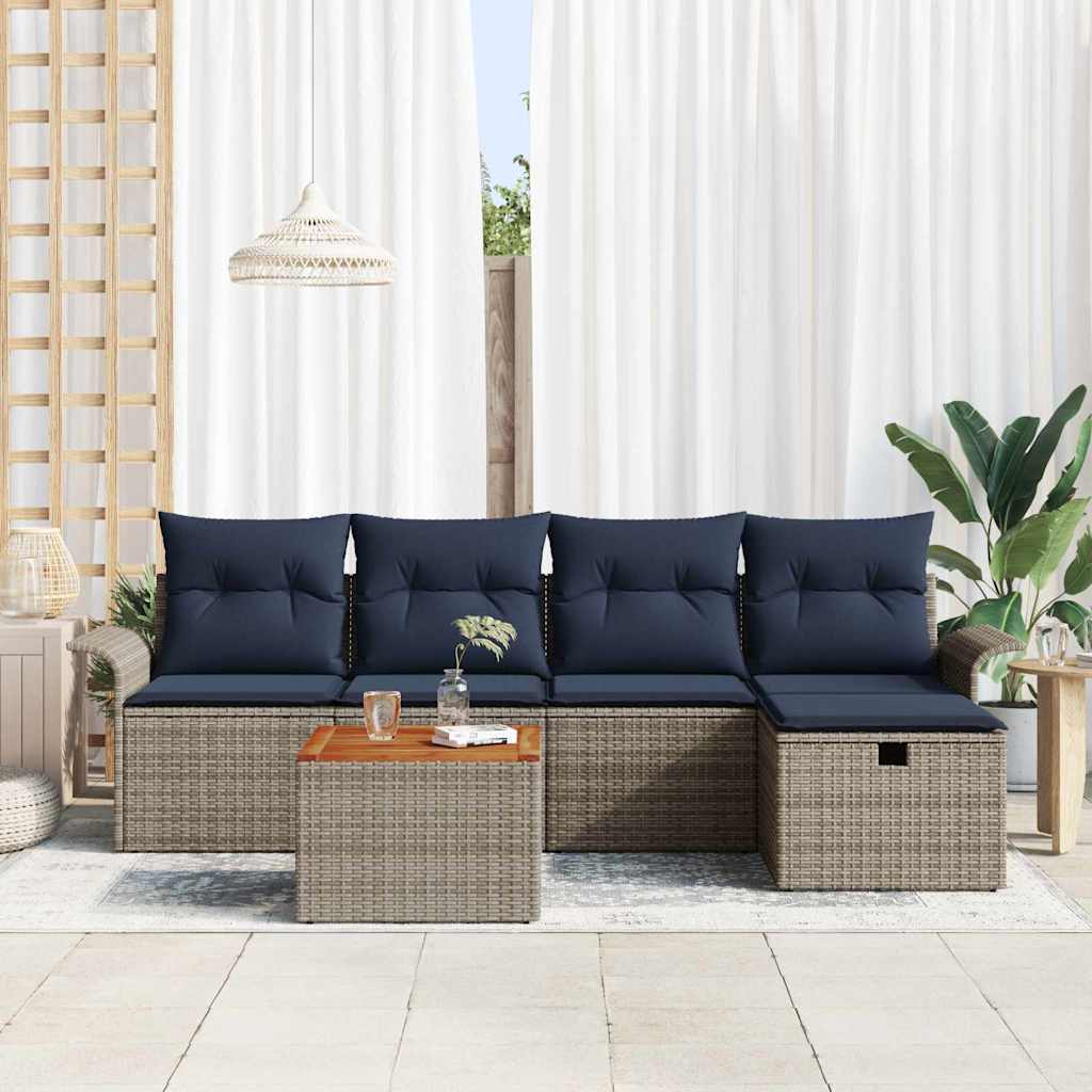 Gartensofa-set mit Kissen mit Speicher 6 pcs Grau Poly Rattan
