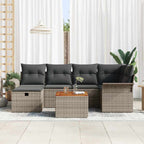 Gartensofa-set mit Kissen mit Speicher 7 pcs Grau Poly Rattan