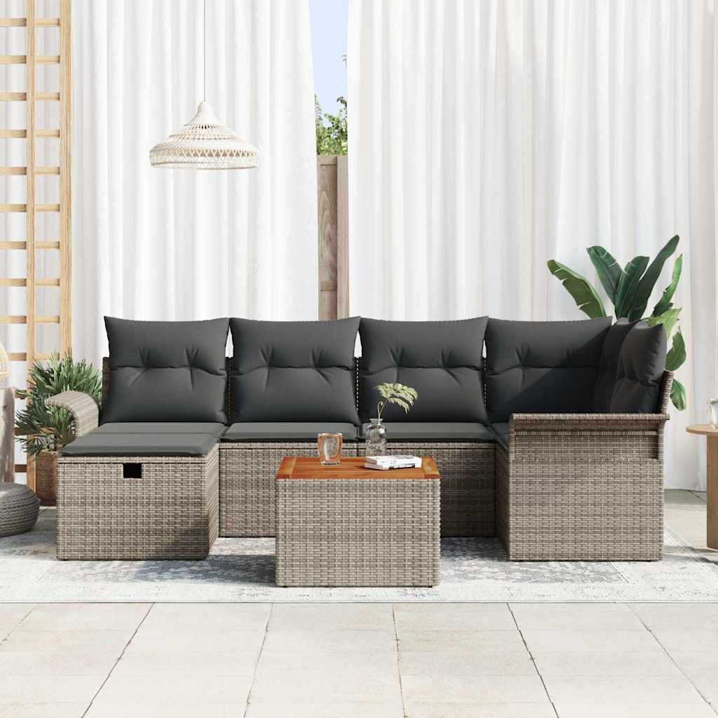 Gartensofa-set mit Kissen mit Speicher 7 pcs Grau Poly Rattan