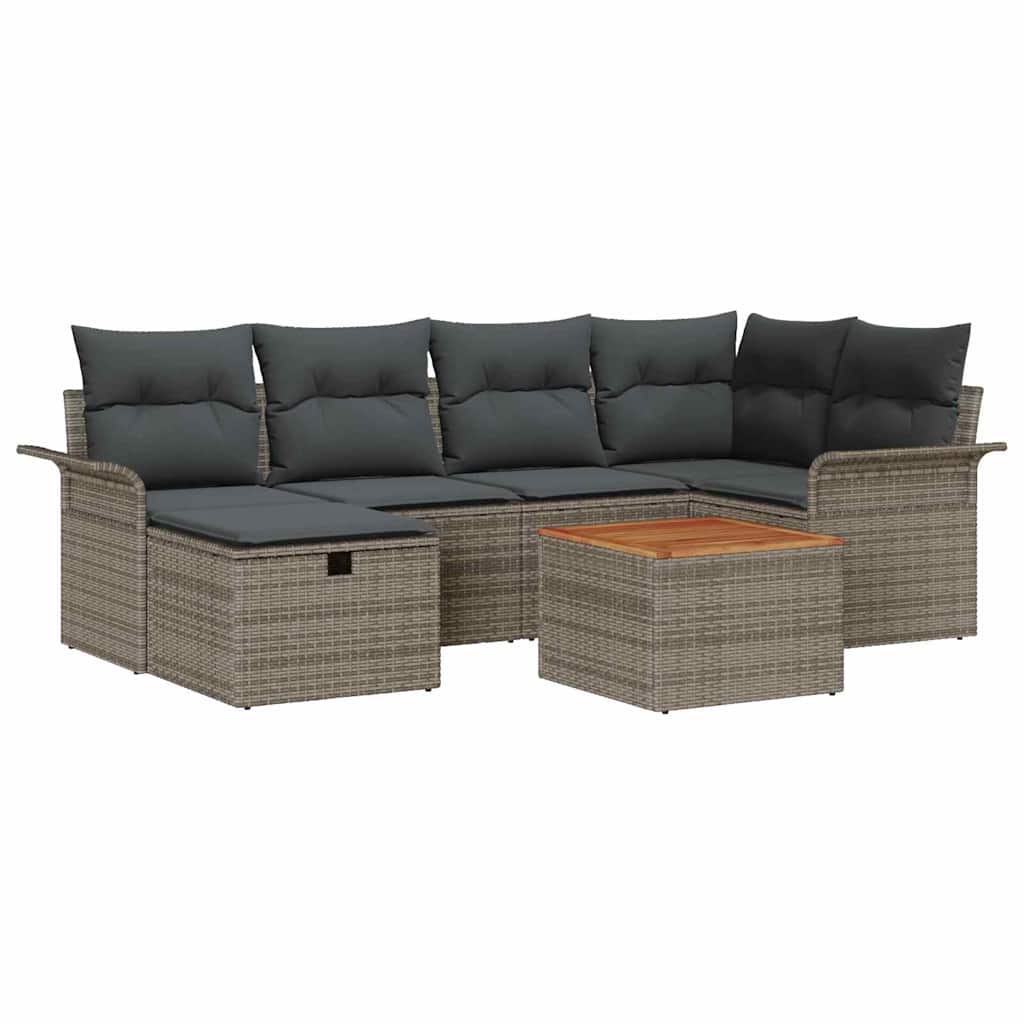 Gartensofa-set mit Kissen mit Speicher 7 pcs Grau Poly Rattan