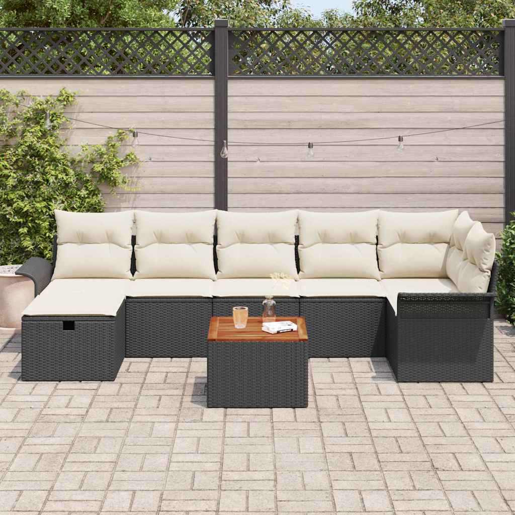 Gartensofa-set mit Kissen 8 pcs Schwarz Poly Rattan