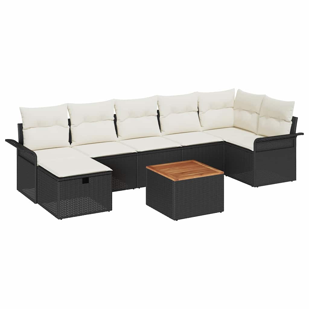 Gartensofa-set mit Kissen 8 pcs Schwarz Poly Rattan