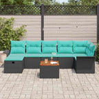 Gartensofa-set mit Kissen 8 pcs Schwarz Poly Rattan