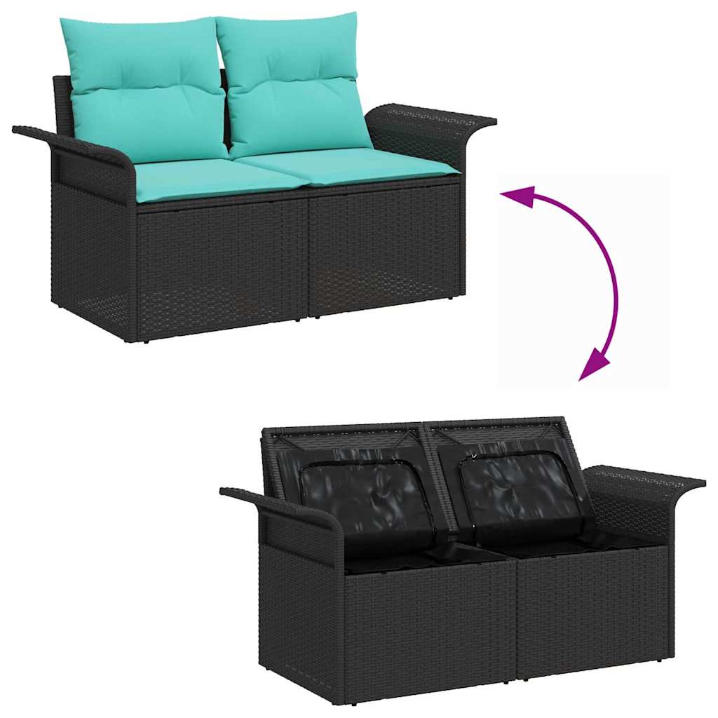 Gartensofa-set mit Kissen 8 pcs Schwarz Poly Rattan