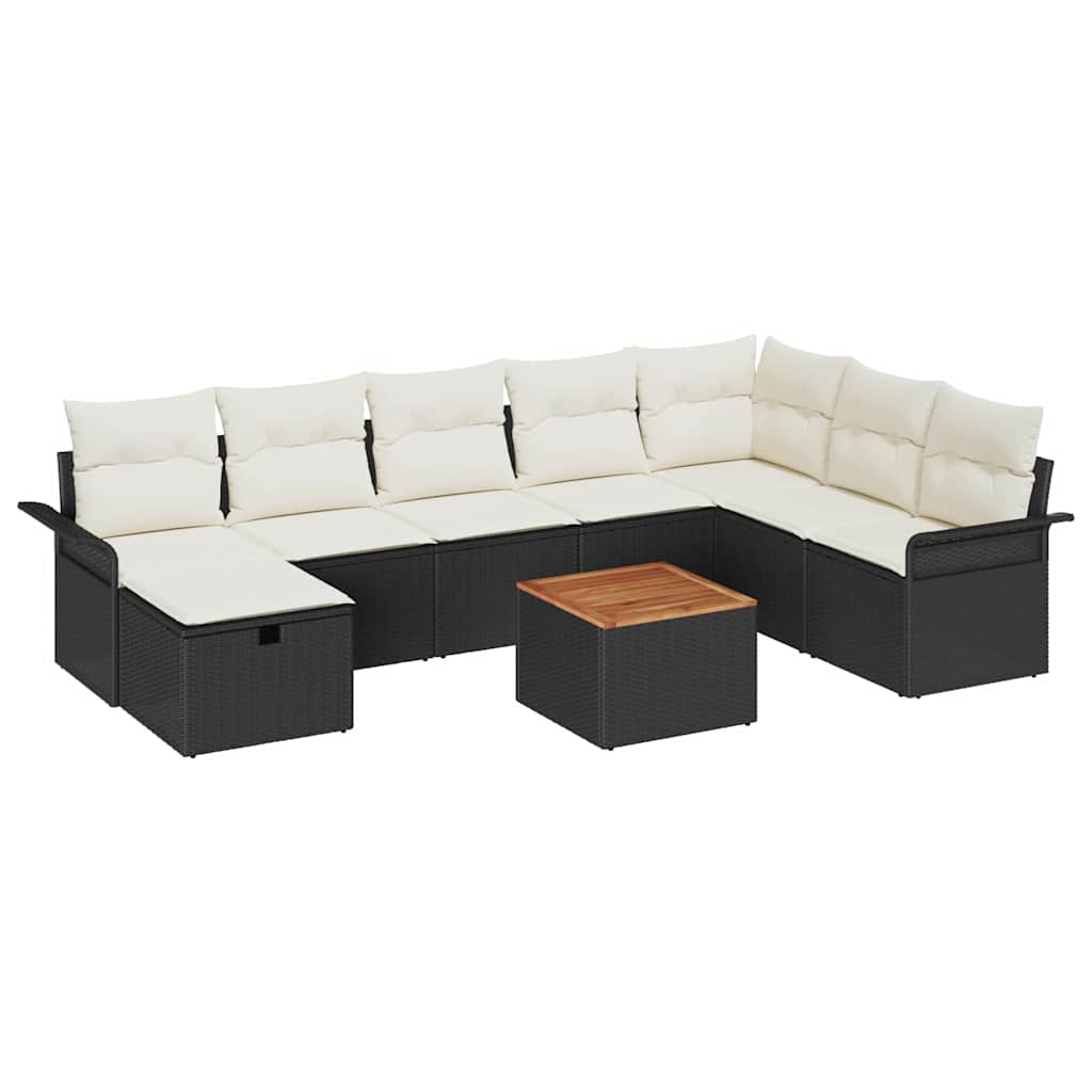 Gartensofa-set mit Kissen 9 pcs Schwarz Poly Rattan