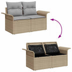 Gartensofa-set mit Kissen mit Speicher 9 pcs Beige Poly Rattan