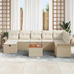 Gartensofa-set mit Kissen mit Speicher 9 pcs Beige Poly Rattan