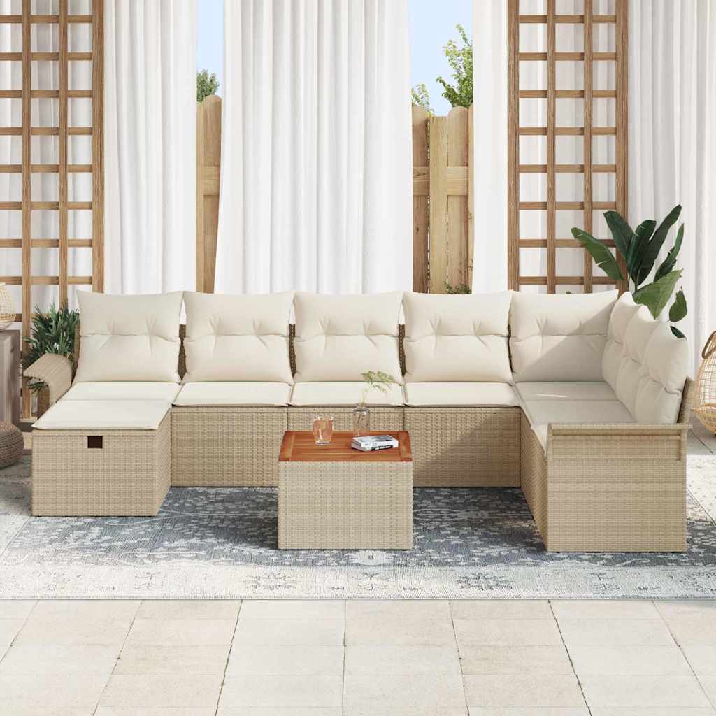 Gartensofa-set mit Kissen mit Speicher 9 pcs Beige Poly Rattan