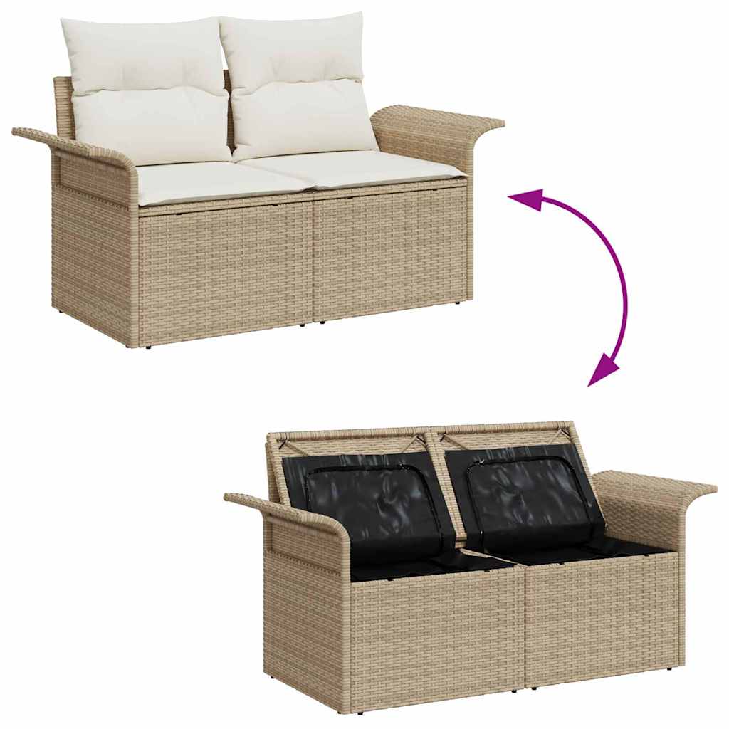 Gartensofa-set mit Kissen mit Speicher 9 pcs Beige Poly Rattan