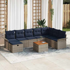 Gartensofa-set mit Kissen mit Speicher 9 pcs Grau Poly Rattan