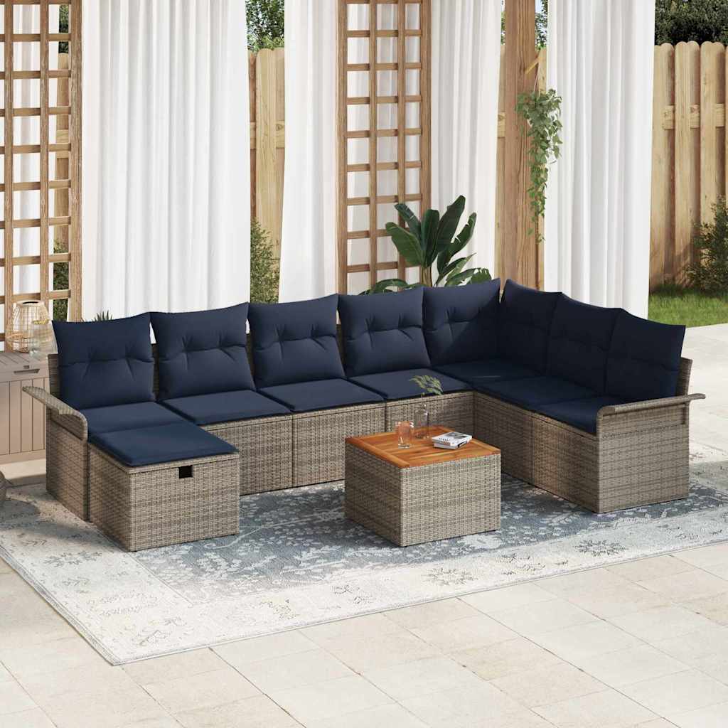 Gartensofa-set mit Kissen mit Speicher 9 pcs Grau Poly Rattan