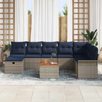 Gartensofa-set mit Kissen mit Speicher 9 pcs Grau Poly Rattan