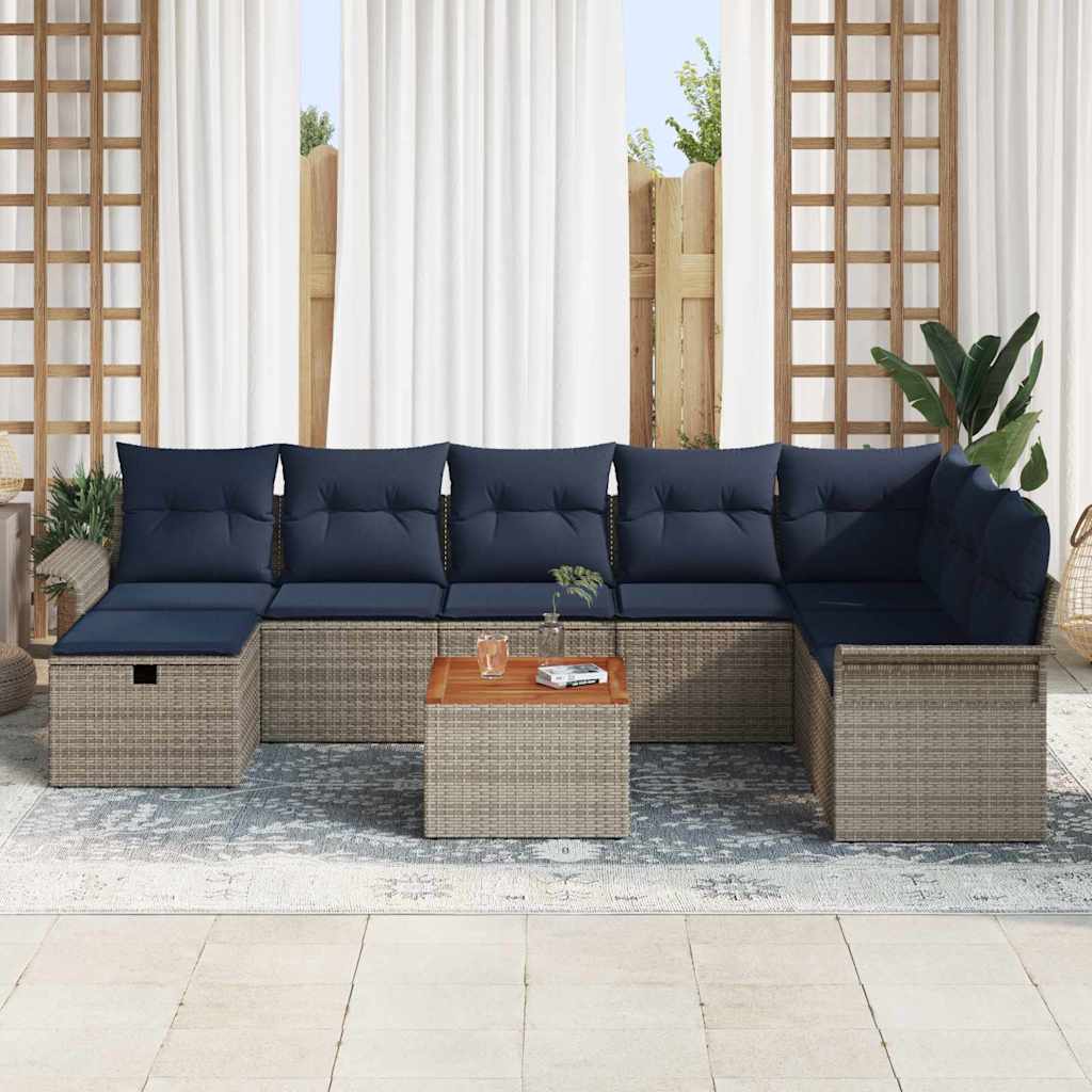 Gartensofa-set mit Kissen mit Speicher 9 pcs Grau Poly Rattan