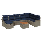 Gartensofa-set mit Kissen mit Speicher 9 pcs Grau Poly Rattan