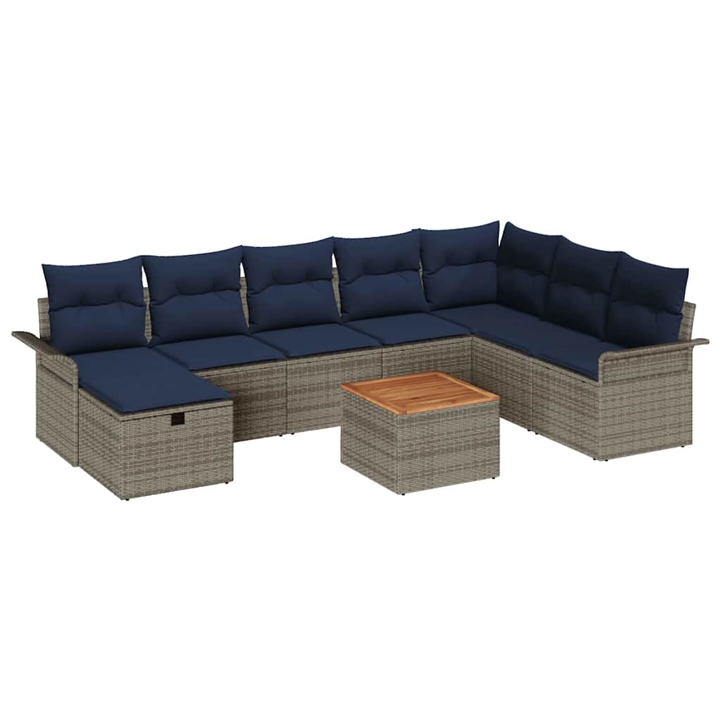 Gartensofa-set mit Kissen mit Speicher 9 pcs Grau Poly Rattan