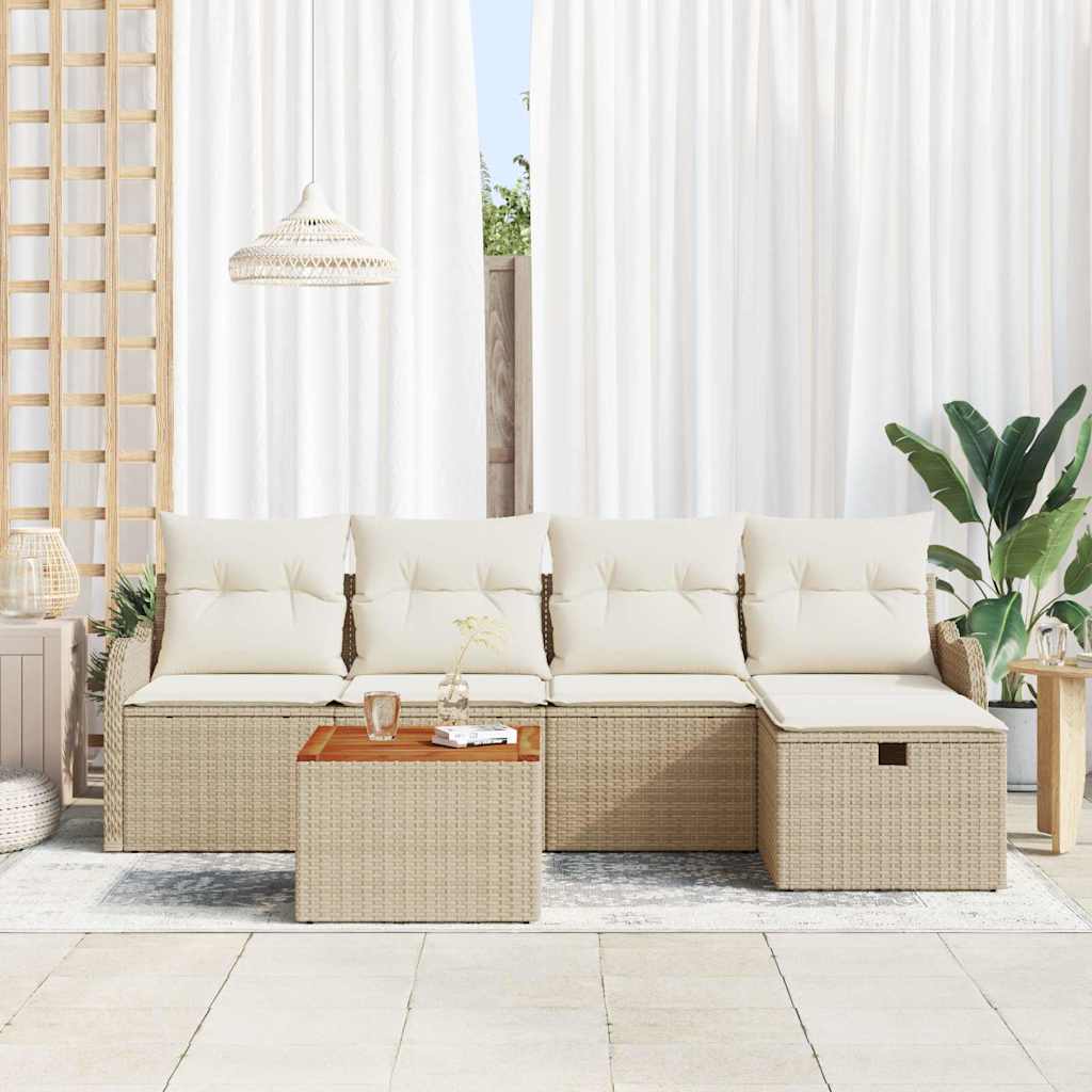 Gartensofa-set mit Kissen mit Speicher 6 pcs Beige Poly Rattan