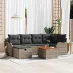 Gartensofa-set mit Kissen mit Speicher 7 pcs Grau Poly Rattan