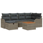 Gartensofa-set mit Kissen mit Speicher 7 pcs Grau Poly Rattan