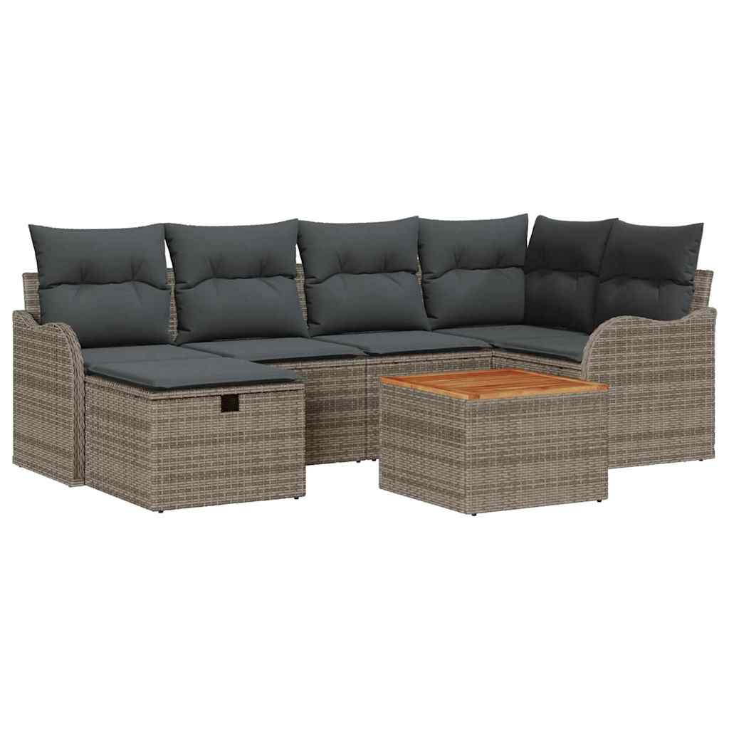 Gartensofa-set mit Kissen mit Speicher 7 pcs Grau Poly Rattan