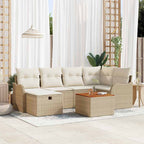 Gartensofa-set mit Kissen mit Speicher 7 pcs Beige Poly Rattan