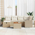 Gartensofa-set mit Kissen mit Speicher 7 pcs Beige Poly Rattan