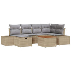Gartensofa-set mit Kissen mit Speicher 7 pcs Beige Poly Rattan