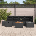 Gartensofa-set mit Kissen 7 pcs Schwarz Poly Rattan