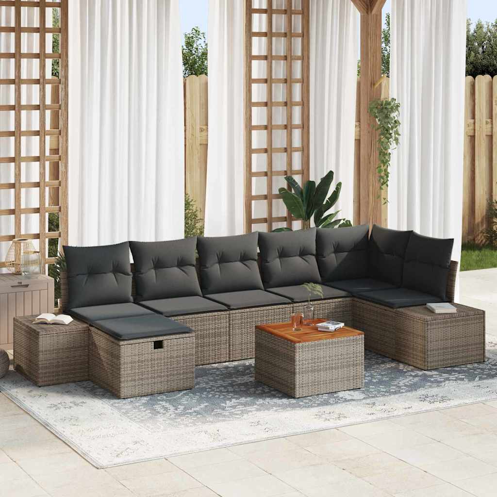 Gartensofa-set mit Kissen mit Speicher 8 pcs Grau Poly Rattan