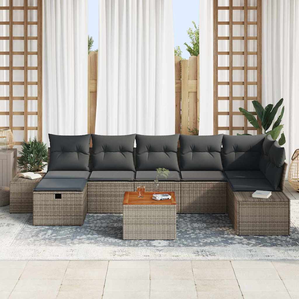 Gartensofa-set mit Kissen mit Speicher 8 pcs Grau Poly Rattan