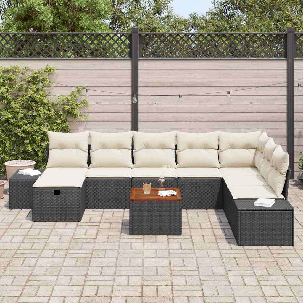 Gartensofa-set mit Kissen 9 pcs Schwarz Poly Rattan