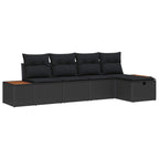 Garten-Sofa-Set mit Kissen 5 pcs Schwarz Poly Rattan