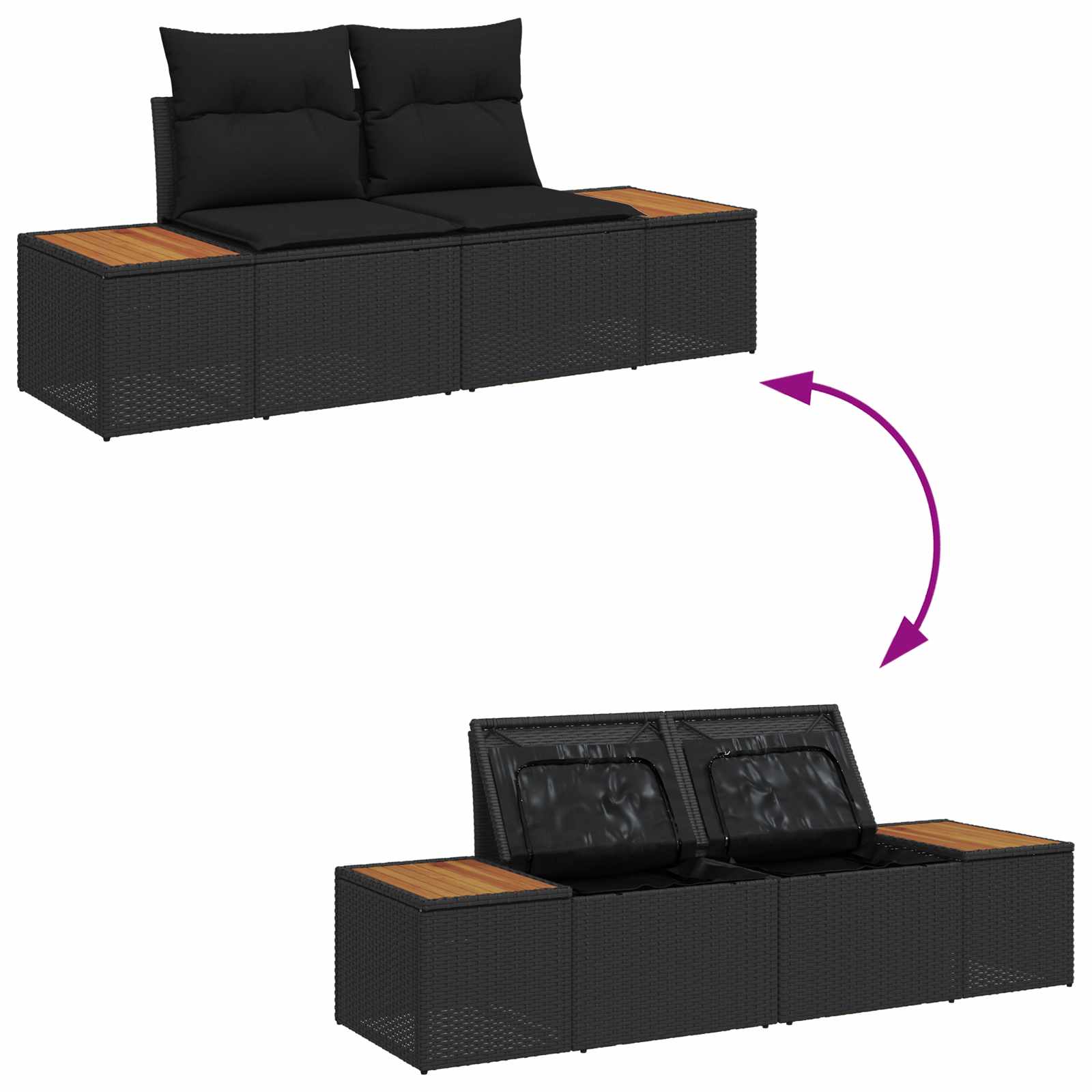 Garten-Sofa-Set mit Kissen 5 pcs Schwarz Poly Rattan
