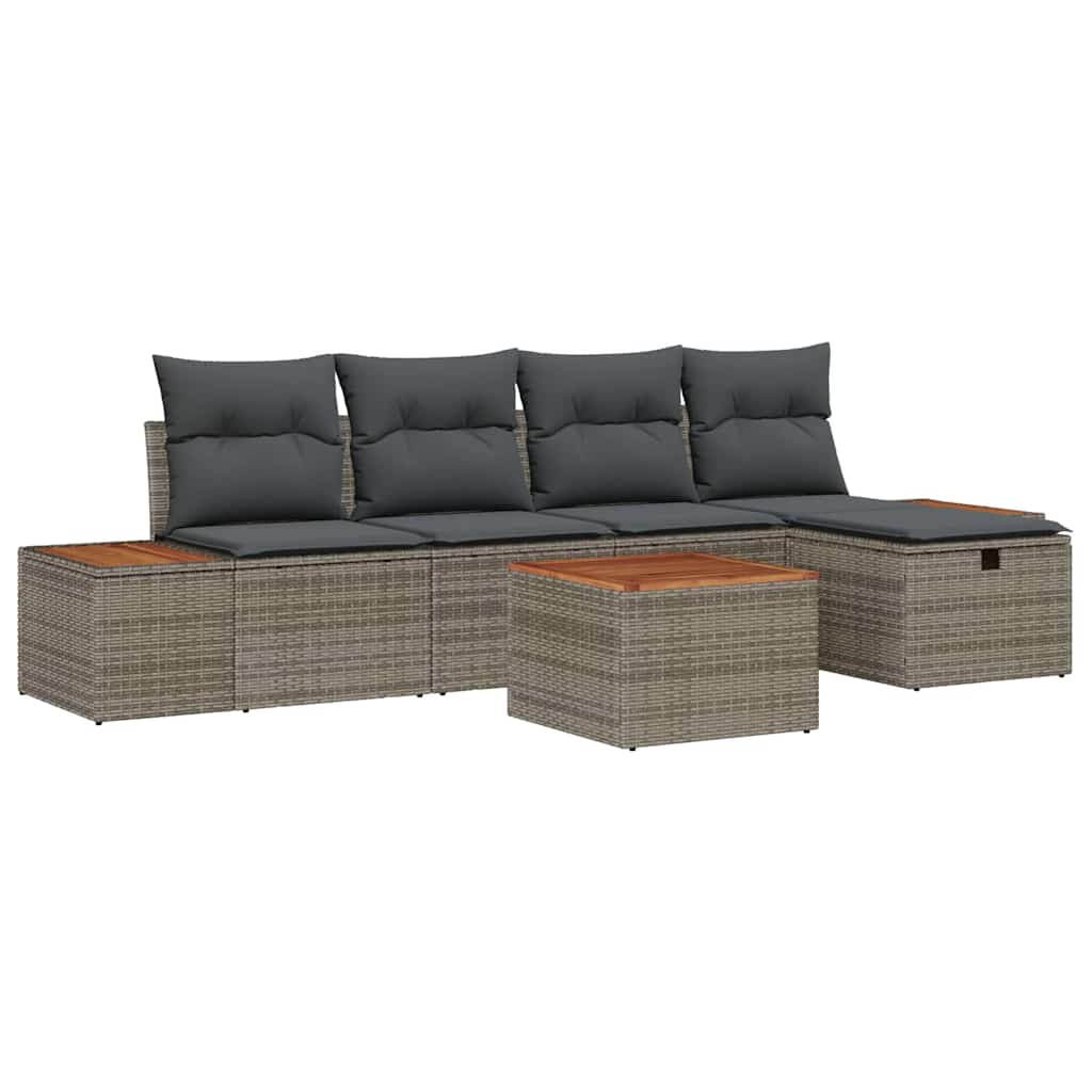 Garten-Sofa-Set mit Kissen 6 pcs Grau Poly Rattan