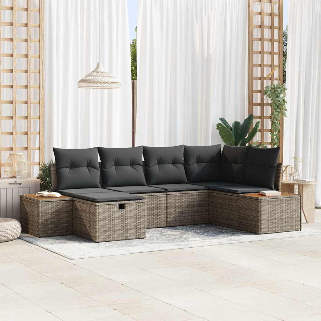 Gartensofa-set mit Kissen mit Speicher Grau Poly-Rattan