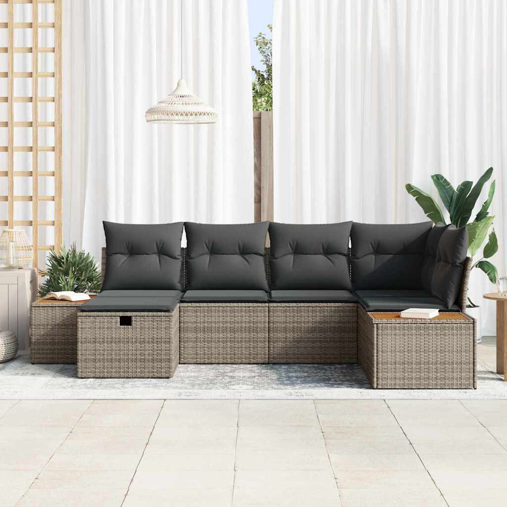 Gartensofa-set mit Kissen mit Speicher Grau Poly-Rattan